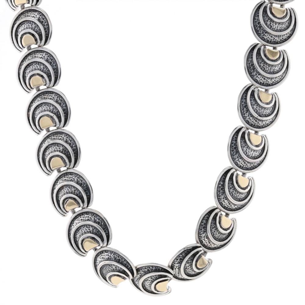 Sterling & Yellow Gold Geometric Dome Link Necklace 17 1/2" - 925 & 14k Circular